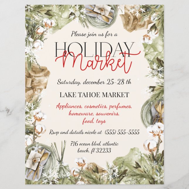 Lámina Invitación a decoraciones navideñas en el mercado  (Anverso)