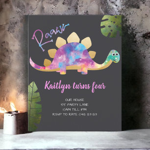 Lámina Invitación a dinosaurios rosados abstractos de rec