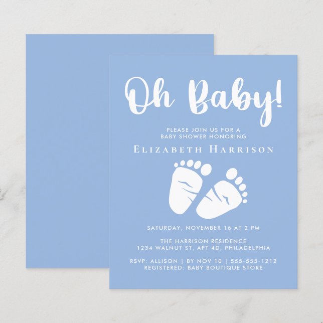 Lámina Invitación a ducha azul de Baby Feet Boy (Anverso / Reverso)