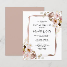 Lámina Invitación a ducha con marco dorado con Rosa flora