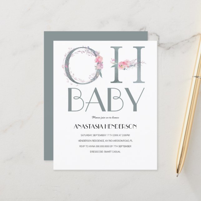 Lámina Invitación a ducha de bebé con presupuesto. (Anverso/Reverso In Situ)