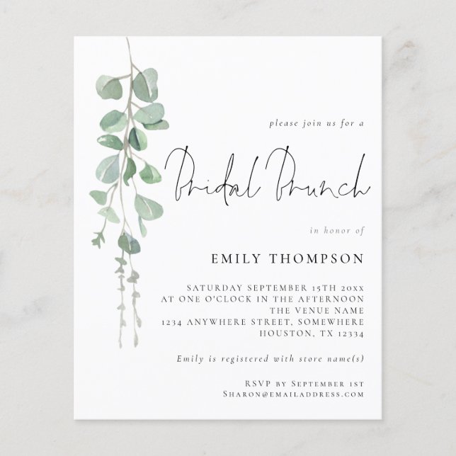 Lámina Invitación a ducha de brunch de bodas para eucalip (Anverso)