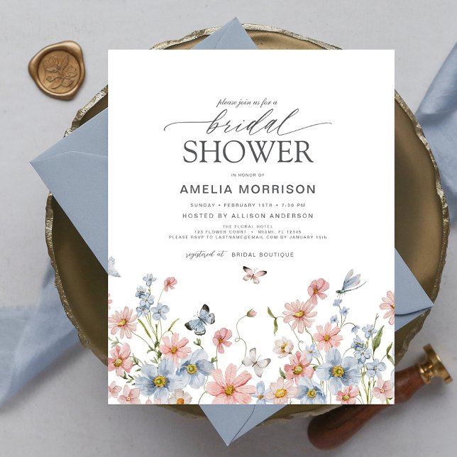 Lámina Invitación a ducha de flores azules de flores silv (Subido por el creador)