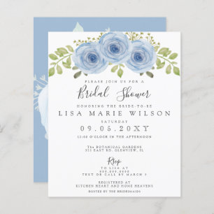 Lámina Invitación a ducha de novia azul agitada con flore