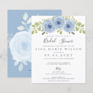 Lámina Invitación a ducha de novia azul agitada con flore