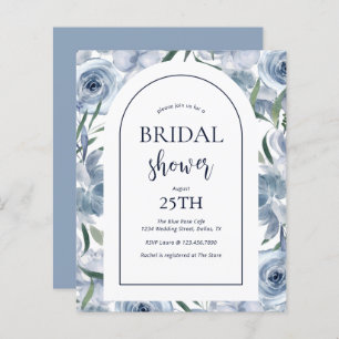Lámina Invitación a ducha de novia azul agitada con flore