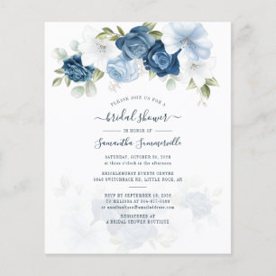 Lámina Invitación a ducha de novia azul agitada con flore