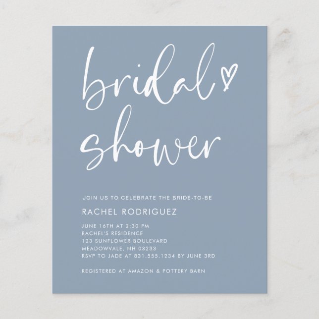 Lámina Invitación a ducha de novia azul con guión de boho (Anverso)