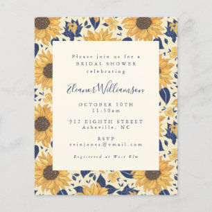 Lámina Invitación a ducha de novia azul para girasoles rú