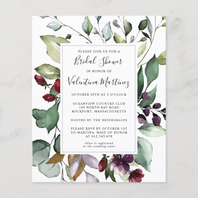 Lámina Invitación a ducha de novia botánica (Anverso)