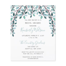 Invitación a ducha de novia botánica azul presupue