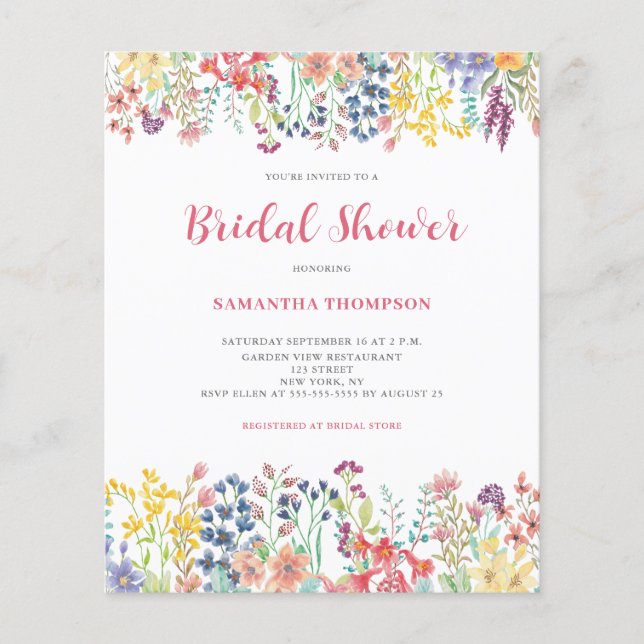 Lámina Invitación a ducha de novia botánica floral (Anverso)
