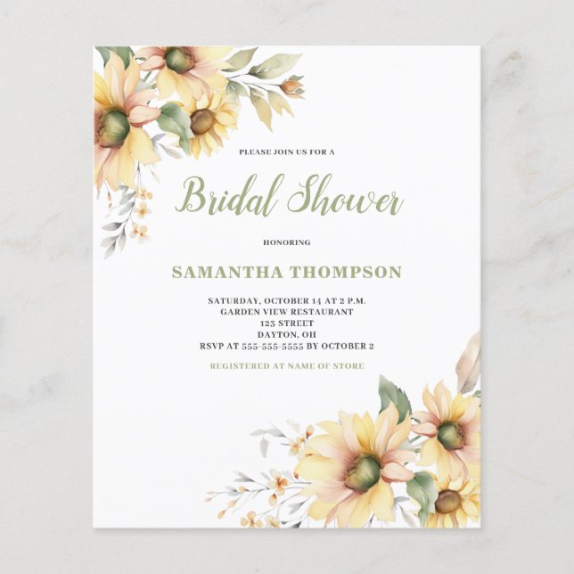Lámina Invitación a ducha de novia botánica floral (Anverso)