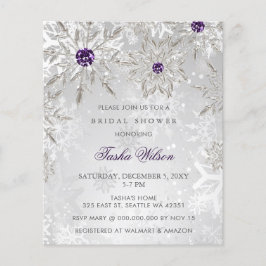 Lámina Invitación a ducha de novia con copo de nieve púrp