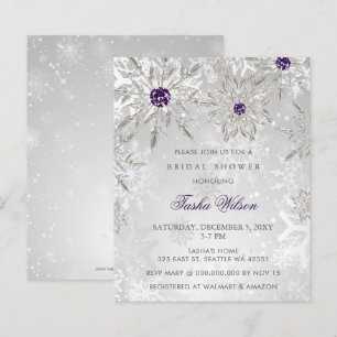 Lámina Invitación a ducha de novia con copo de nieve púrp