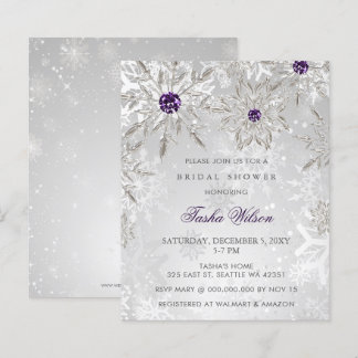 Lámina Invitación a ducha de novia con copo de nieve púrp