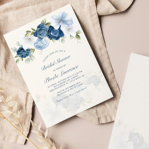Lámina Invitación a ducha de novia con flores azules de p