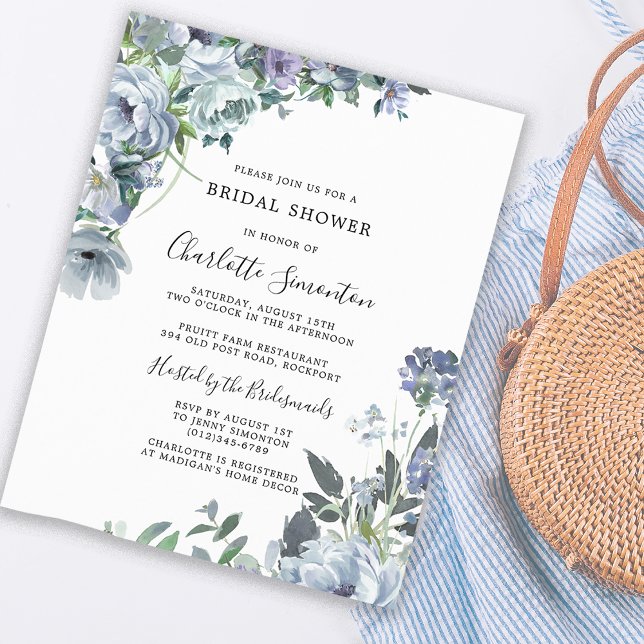 Lámina Invitación a ducha de novia con flores azules de p (Great Bridal Shower Invitation Style at Affordable Prices)