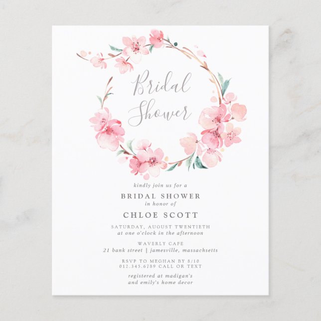 Lámina Invitación a ducha de novia con flores de cerezo p (Anverso)