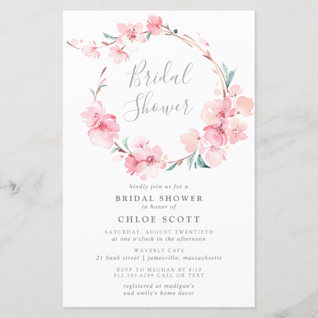Lámina Invitación a ducha de novia con flores de cerezo p (Anverso)
