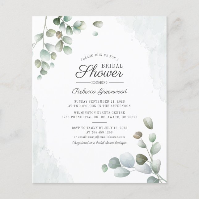 Lámina Invitación a ducha de novia con guión de eucalipto (Anverso)