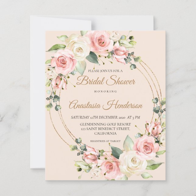 Lámina Invitación a ducha de novia con presupuesto. (Anverso)