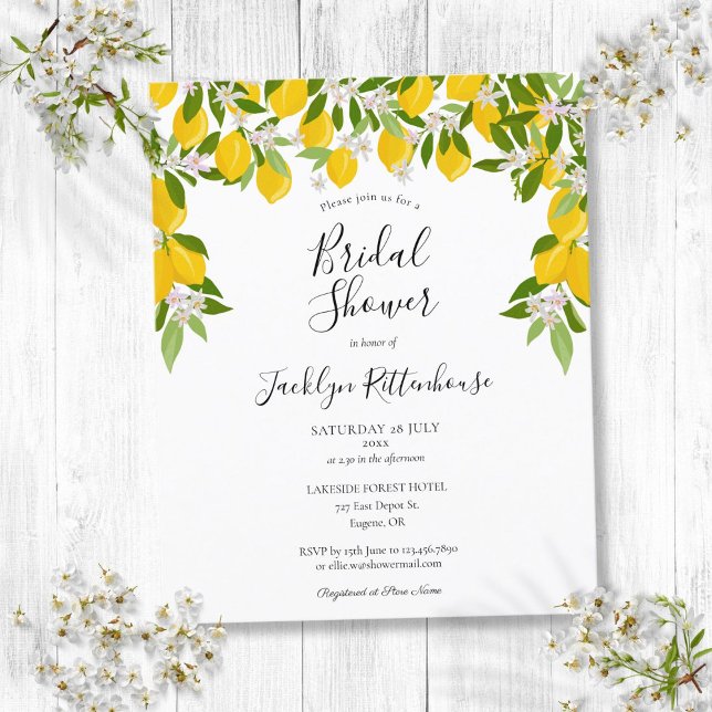 Lámina Invitación a ducha de novia con presupuesto de veg (Lemons Greenery Budget Bridal Shower Invitation)