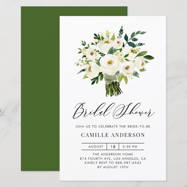 Lámina Invitación a ducha de novia con un Bouquet de Flor (Anverso / Reverso)