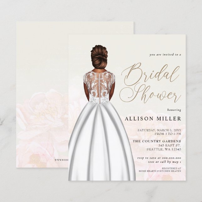 Lámina Invitación a ducha de novia con vestimenta de Boda (Anverso / Reverso)