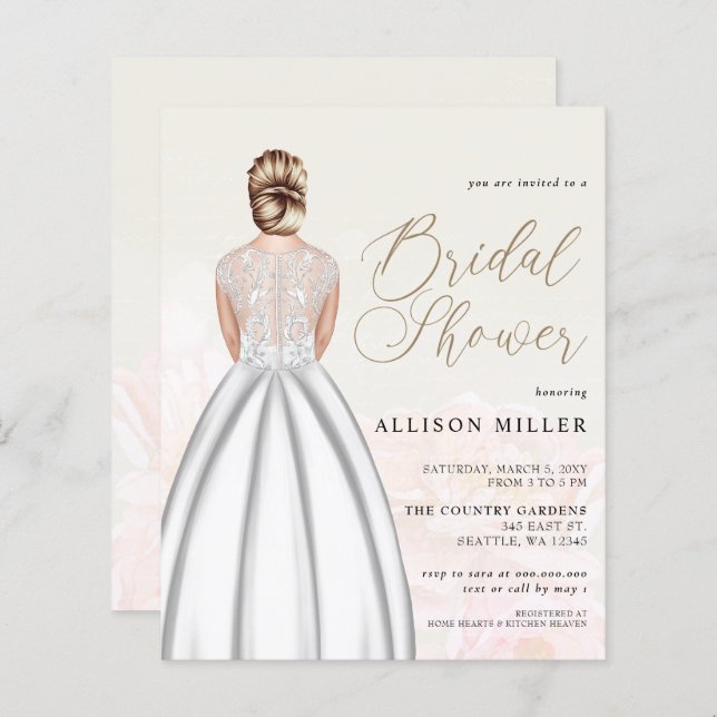 Lámina Invitación a ducha de novia con vestimenta de Boda (Anverso / Reverso)