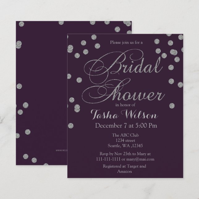 Lámina Invitación a ducha de novia de Confetti de plata d (Anverso / Reverso)