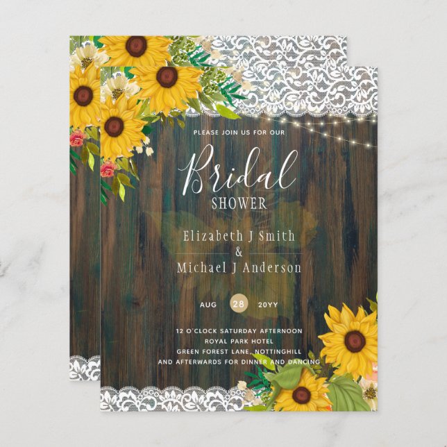 Lámina Invitación a ducha de novia de LeahG Rustic Sunflo (Anverso / Reverso)