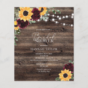 Lámina Invitación a ducha de novia de madera de girasol d