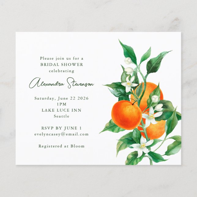 Lámina Invitación a ducha de novia de Naranja de presupue (Anverso)