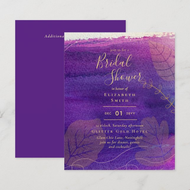 Lámina Invitación a ducha de novia de oro de lavanda rúst (Anverso / Reverso)