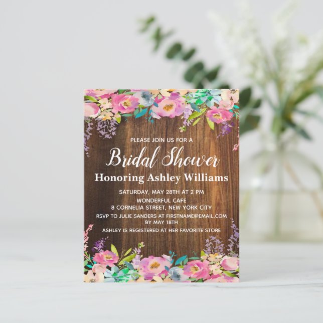 Lámina Invitación a ducha de novia de presupuesto Boho fl (Anverso de pie)