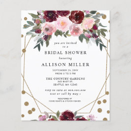 Lámina Invitación a ducha de novia dorada en Borgoña