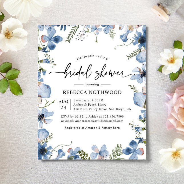 Lámina Invitación a ducha de novia Dusky Blue Florals (Subido por el creador)