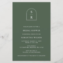 Invitación a ducha de novia en monograma verde pre
