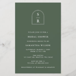 Lámina Invitación a ducha de novia en monograma verde pre