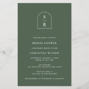 Lámina Invitación a ducha de novia en monograma verde pre