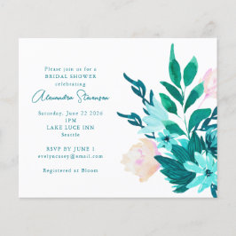 Lámina Invitación a ducha de novia floral azul Aqua Blue