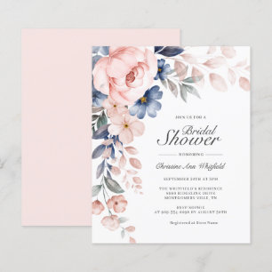 Lámina Invitación a ducha de novia floral azul rosada con