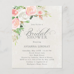 Lámina Invitación a ducha de novia floral blanca rosada