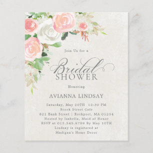 Lámina Invitación a ducha de novia floral blanca rosada