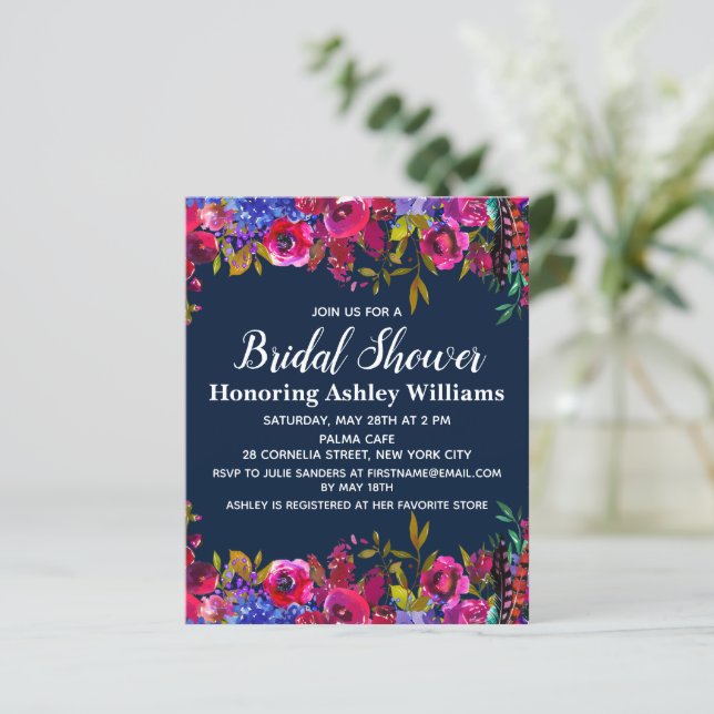 Lámina Invitación a ducha de novia floral botánica (Anverso de pie)