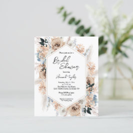 Lámina Invitación a ducha de novia floral con champán azu