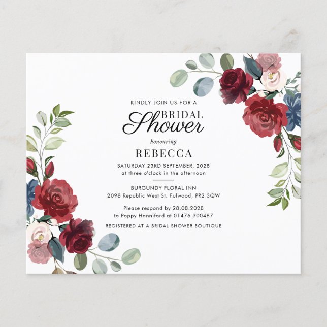 Lámina Invitación a ducha de novia floral con presupuesto (Anverso)