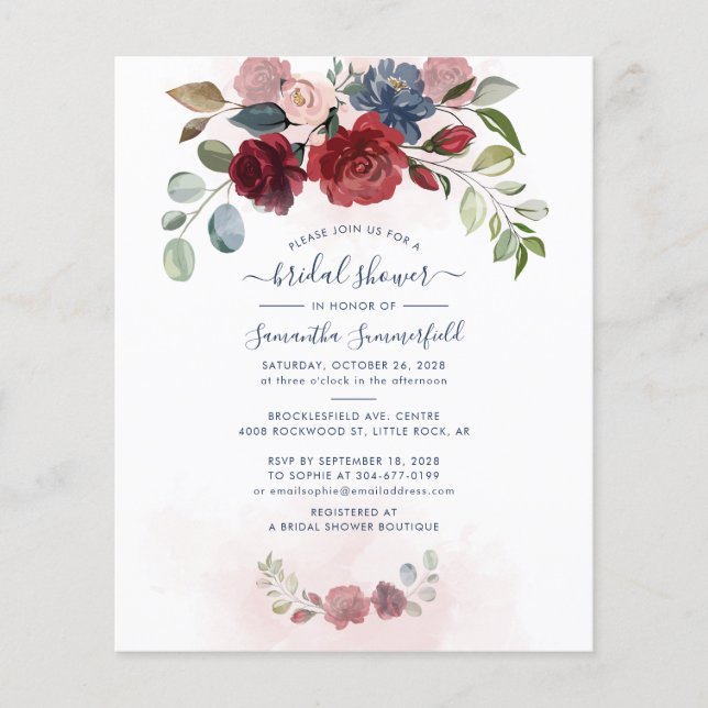 Lámina Invitación a ducha de novia floral con presupuesto (Anverso)