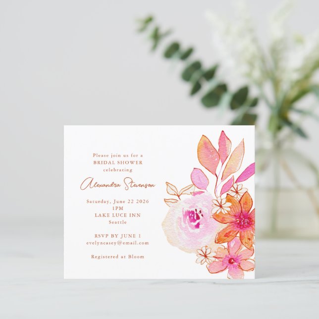 Lámina Invitación a ducha de novia floral de Naranja rosa (Anverso de pie)